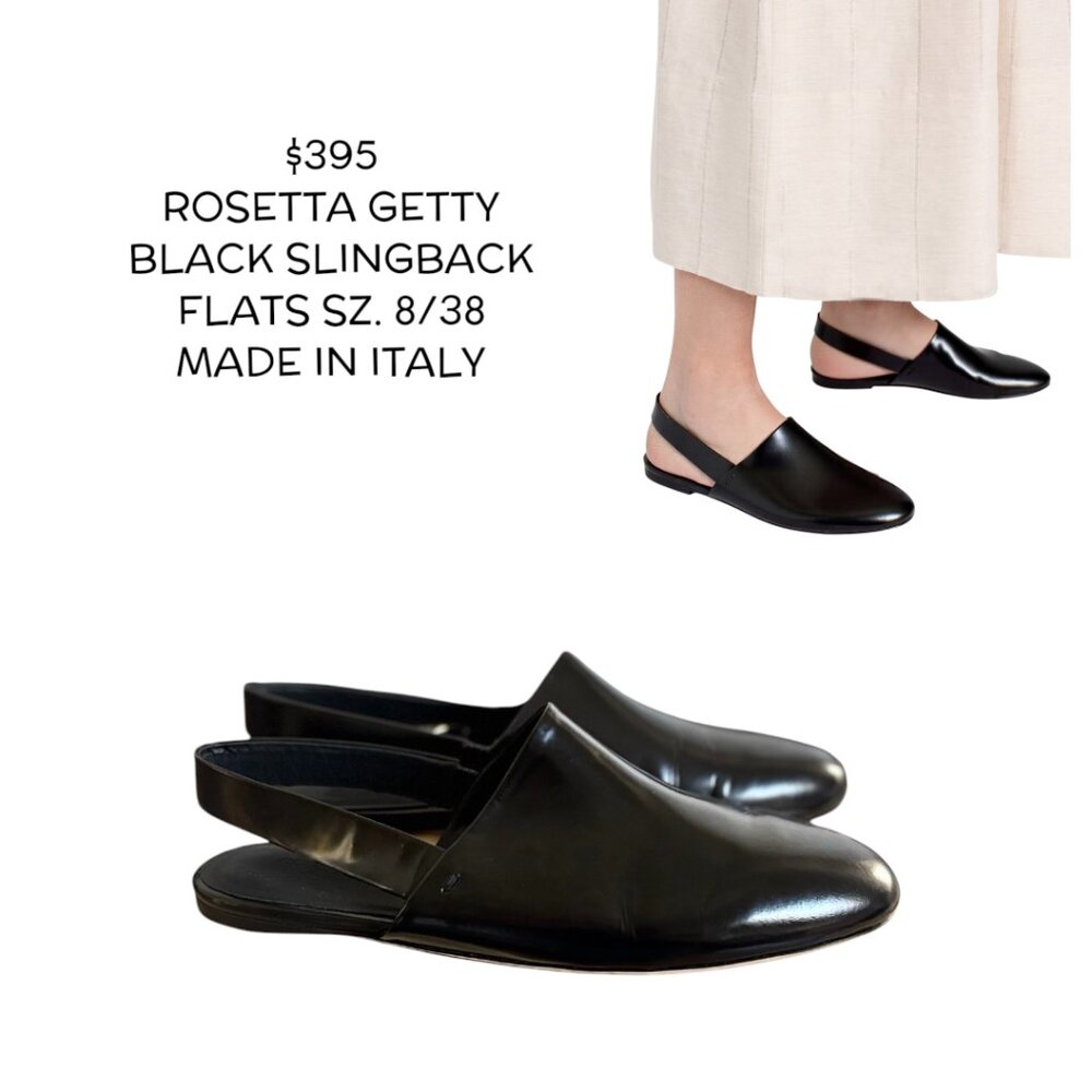 ROSETTA GETTY BLACK LEATHER SLINGBACK‎ FLATS SHOES SIZE 8/38 MADE IN ITALY EUC